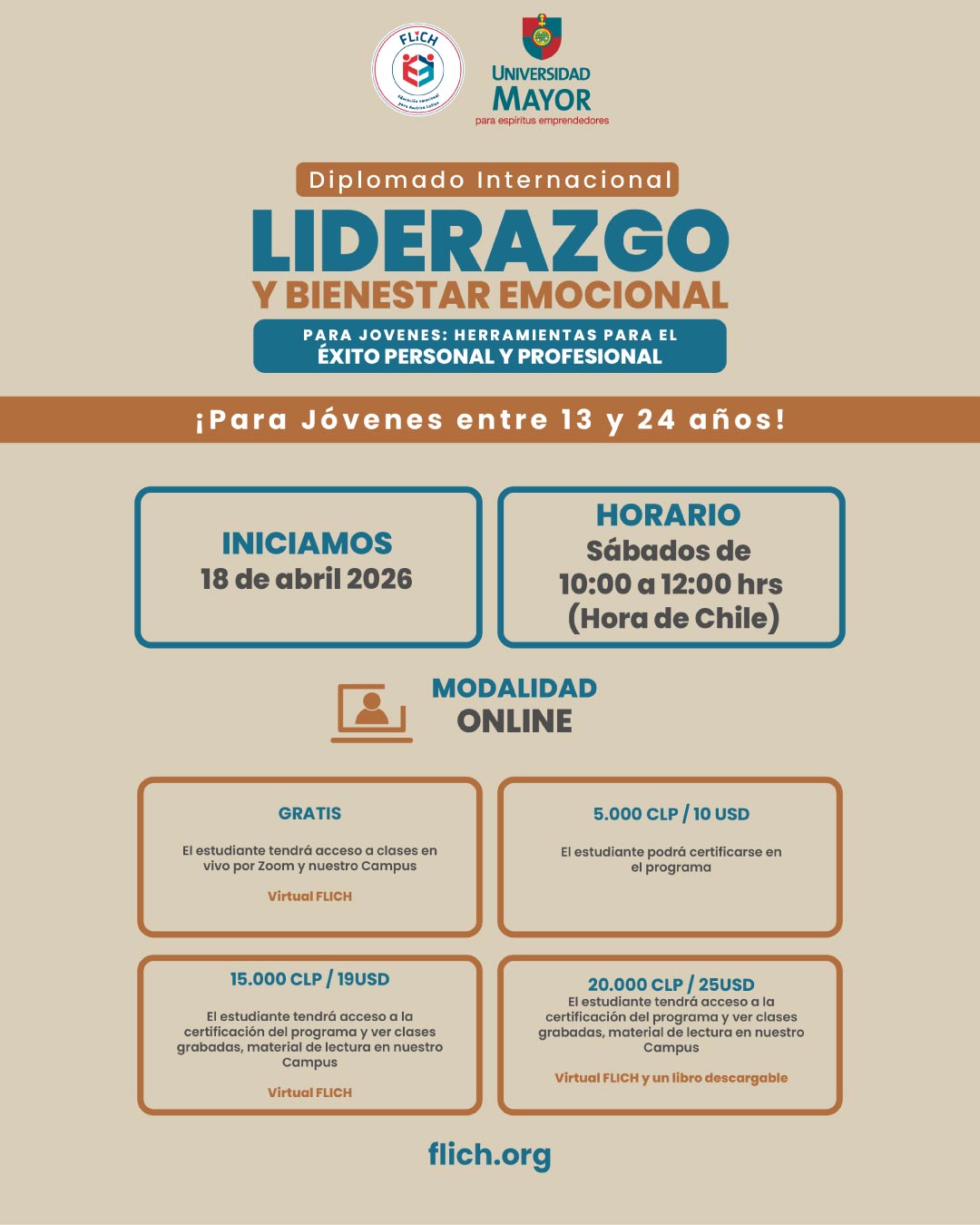 Diplomado Internacional Liderazgo y Bienestar Emocional para Jóvenes 2026 – Octubre