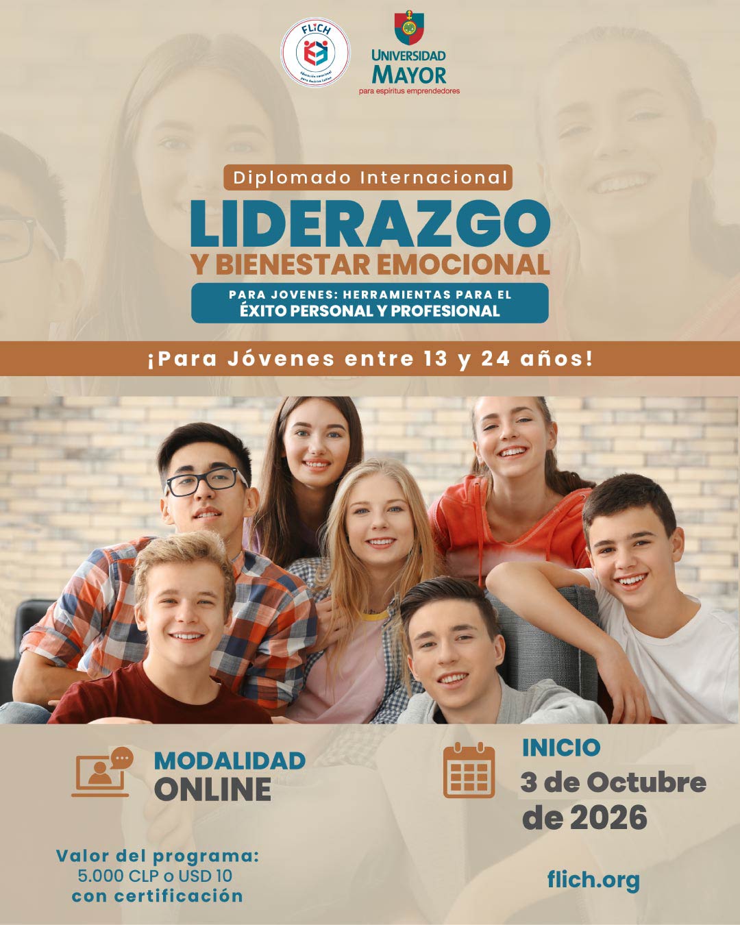 Diplomado Internacional Liderazgo y Bienestar Emocional para Jóvenes 2026 – Octubre